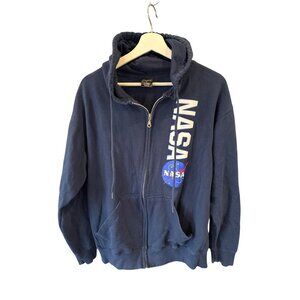 Point Sportswear NASA Full Zip Hoodie Medium Navy Blue Sweatshirt Space Logo